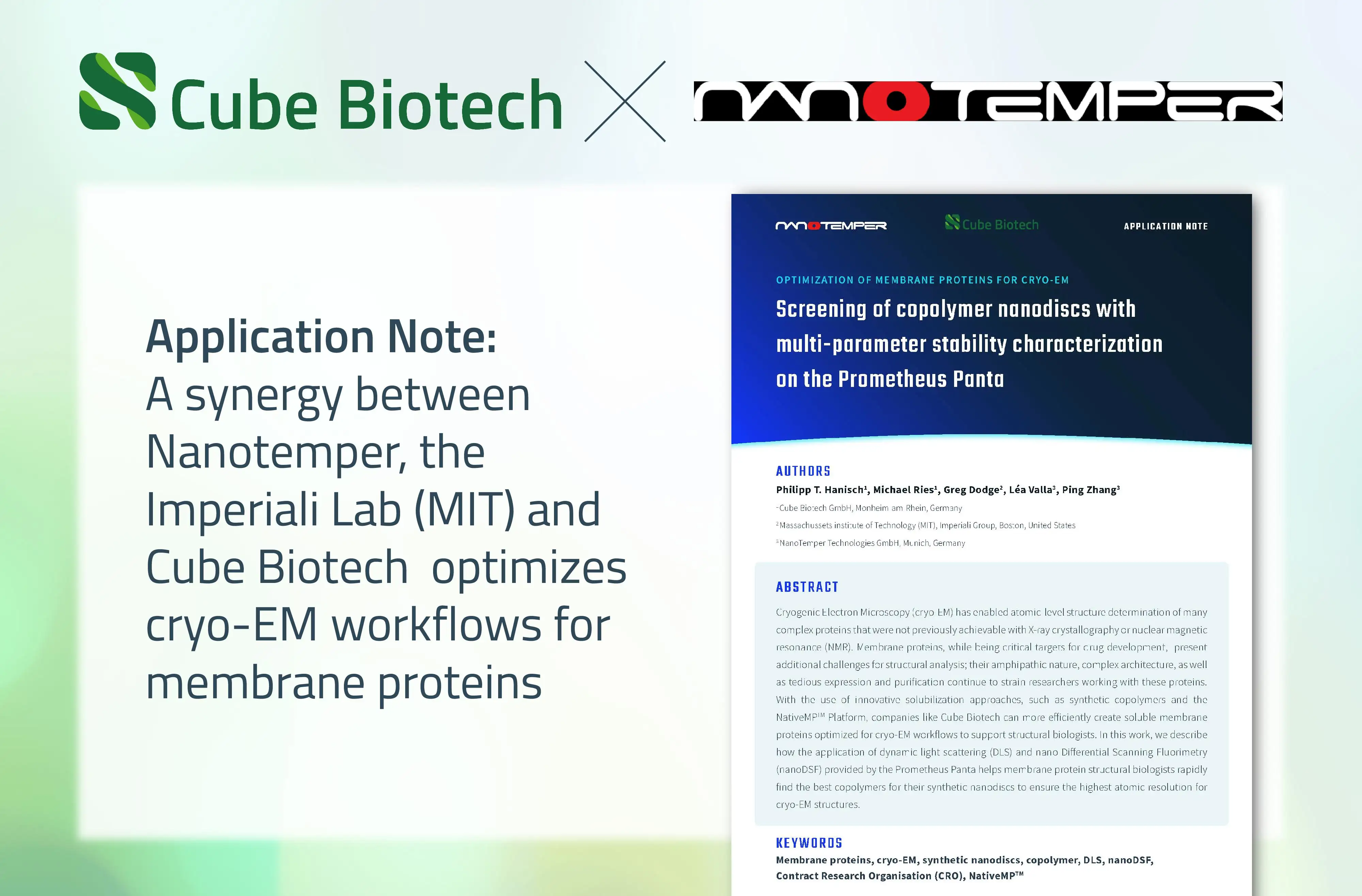 Logos Cube Biotech and Nanotemper; screenshot of the membrane protein application note